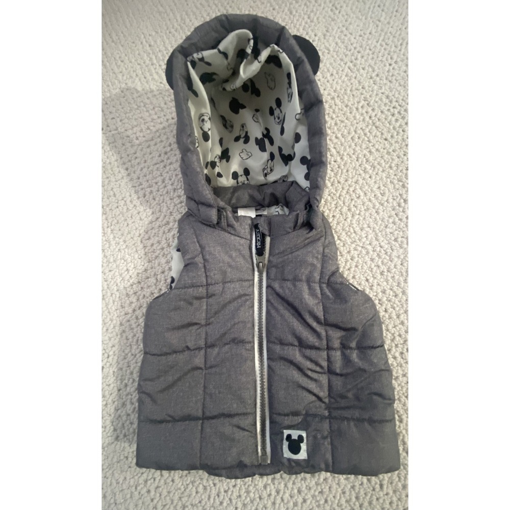 Disney Mickey Mouse H&M Infant Puffer Vest removable Hood With Ears. 4-6 Months